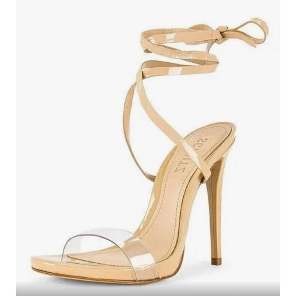 SCHUTZ Sandals Womens Size 6B‎ Tan Vinyl Wraparound High Cloe Heels